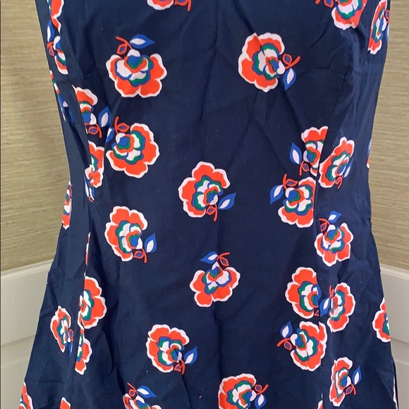 Boden Midi-Dress, Navy Orange Floral Pattern Dress, Sleeveless Business Casual - Picture 6 of 16